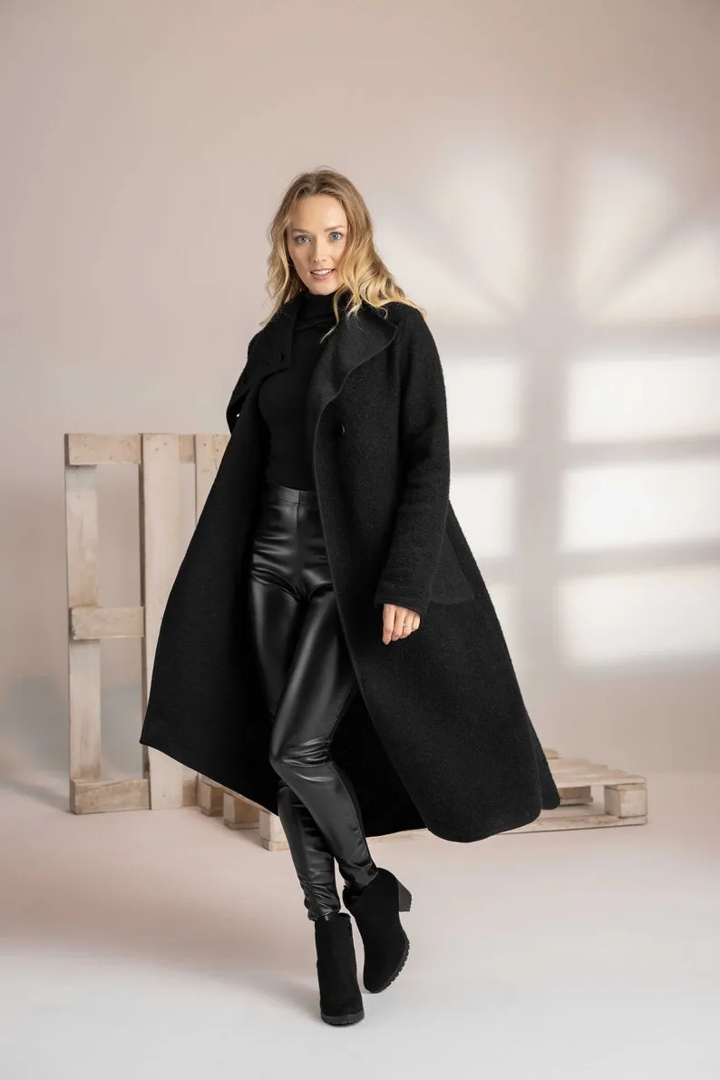 Boiled Wool Coat with Pockets