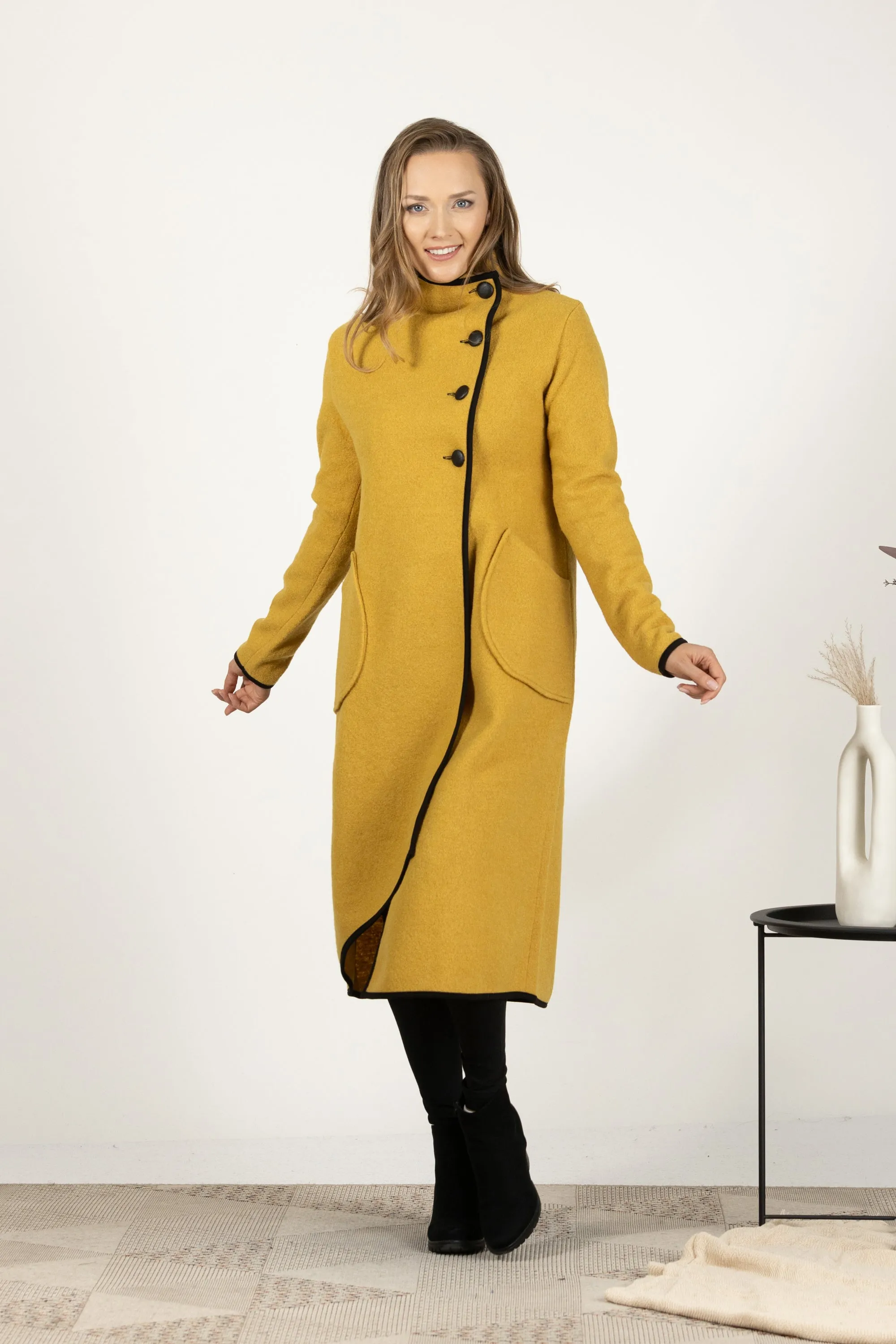 Boiled Wool Coat with Pockets