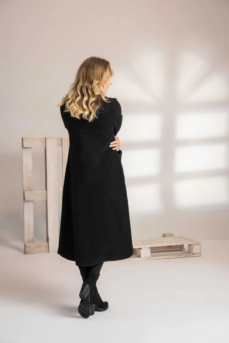 Boiled Wool Coat with Pockets