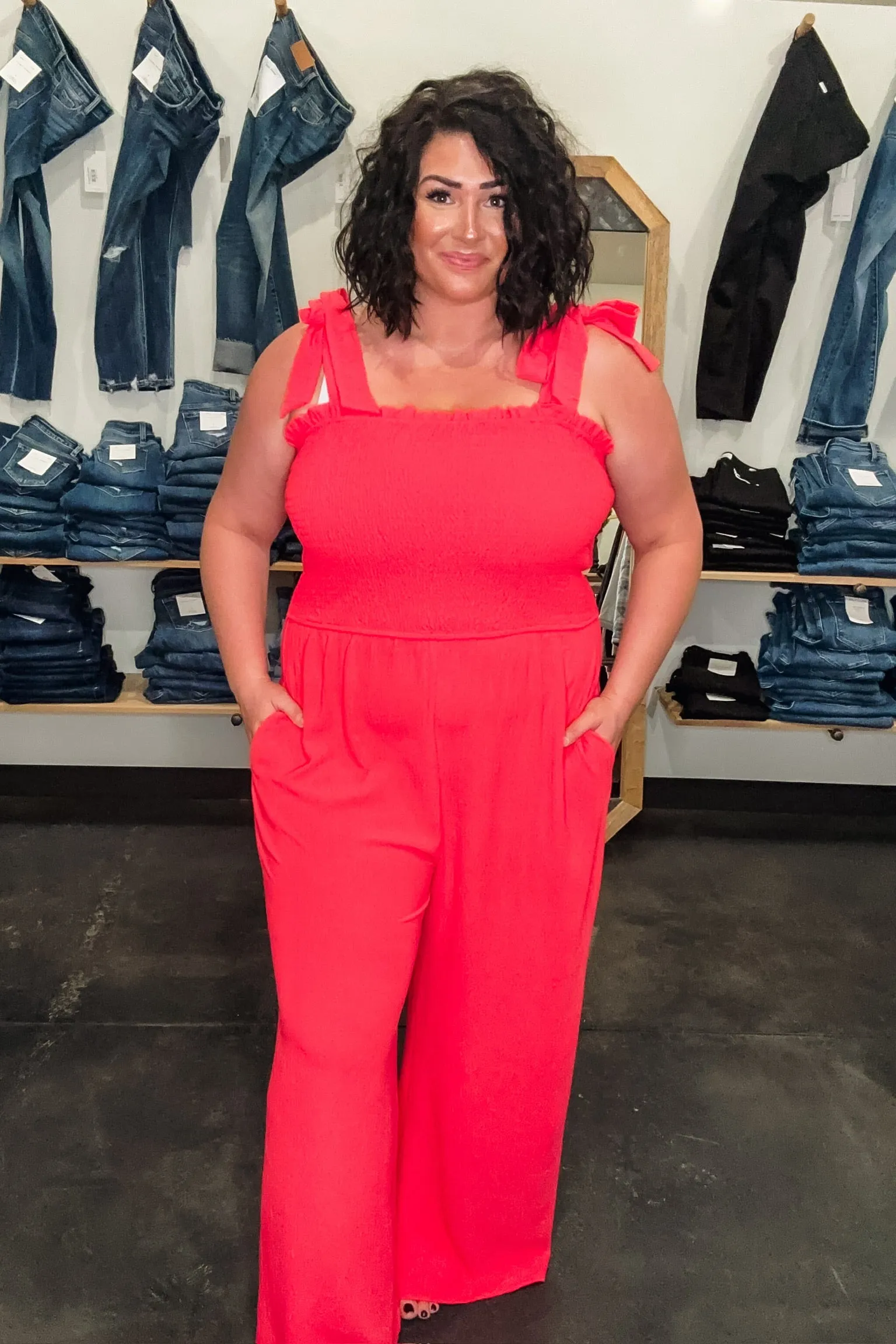 Bright Coral Jumpsuit- Curvy