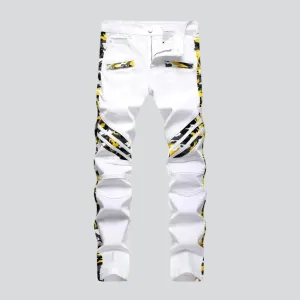 Bright print bands mid-waist jeans