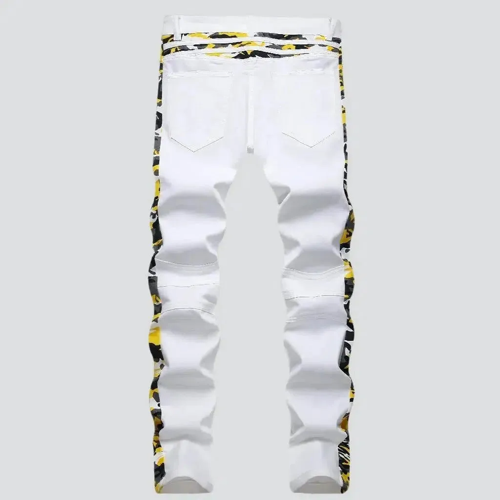 Bright print bands mid-waist jeans