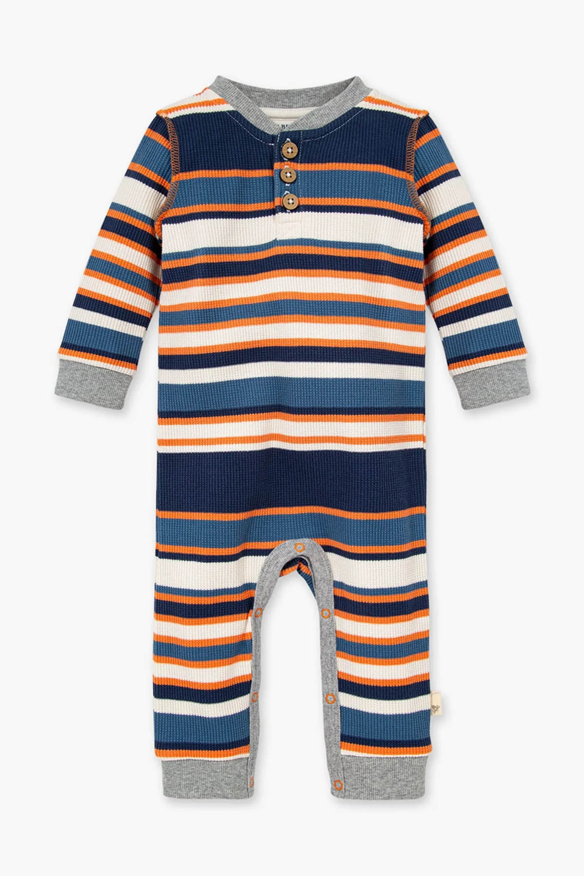 Burt's Bees Thermal Multi Stripe Henley Baby Jumpsuit