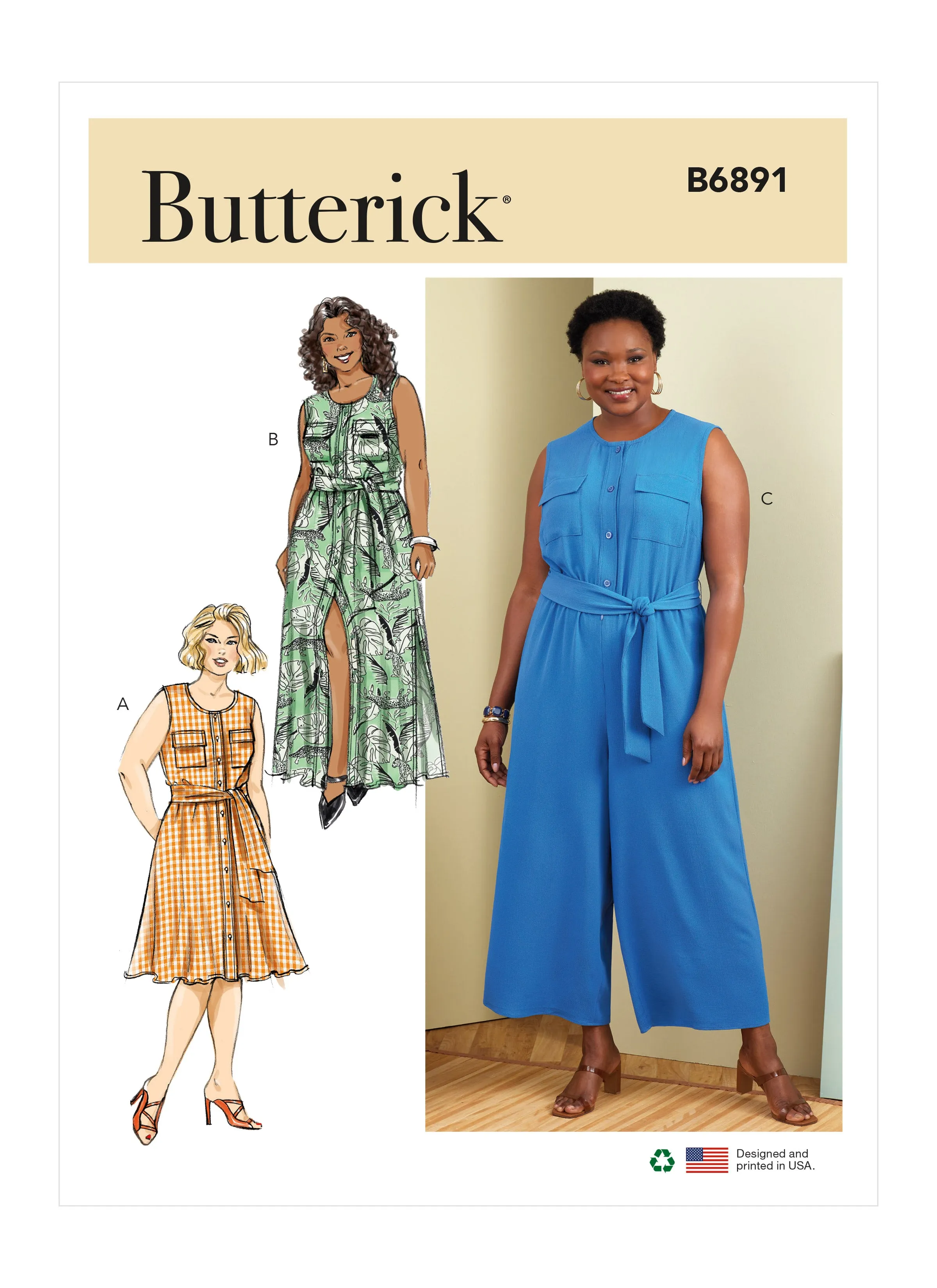 Butterick Pattern B6891 Women's Dress, Jumpsuit and Sash