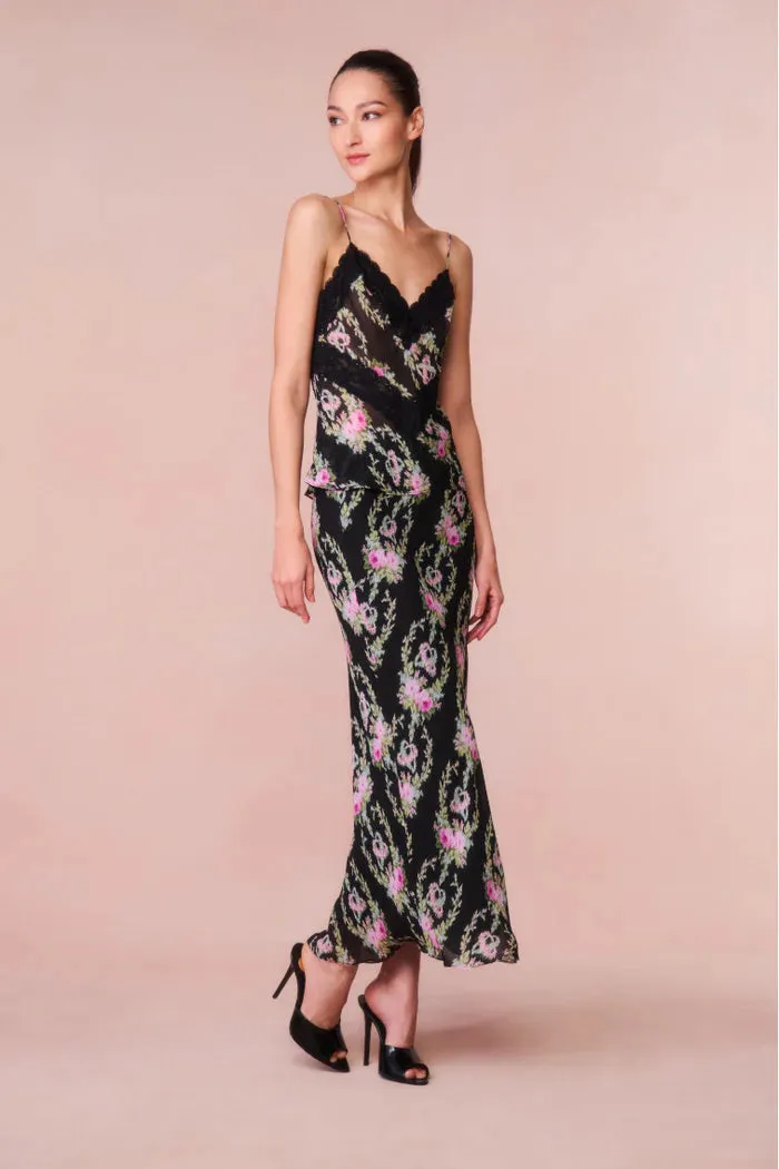 Castle Floral Maxi Skirt ~ Black Coffee