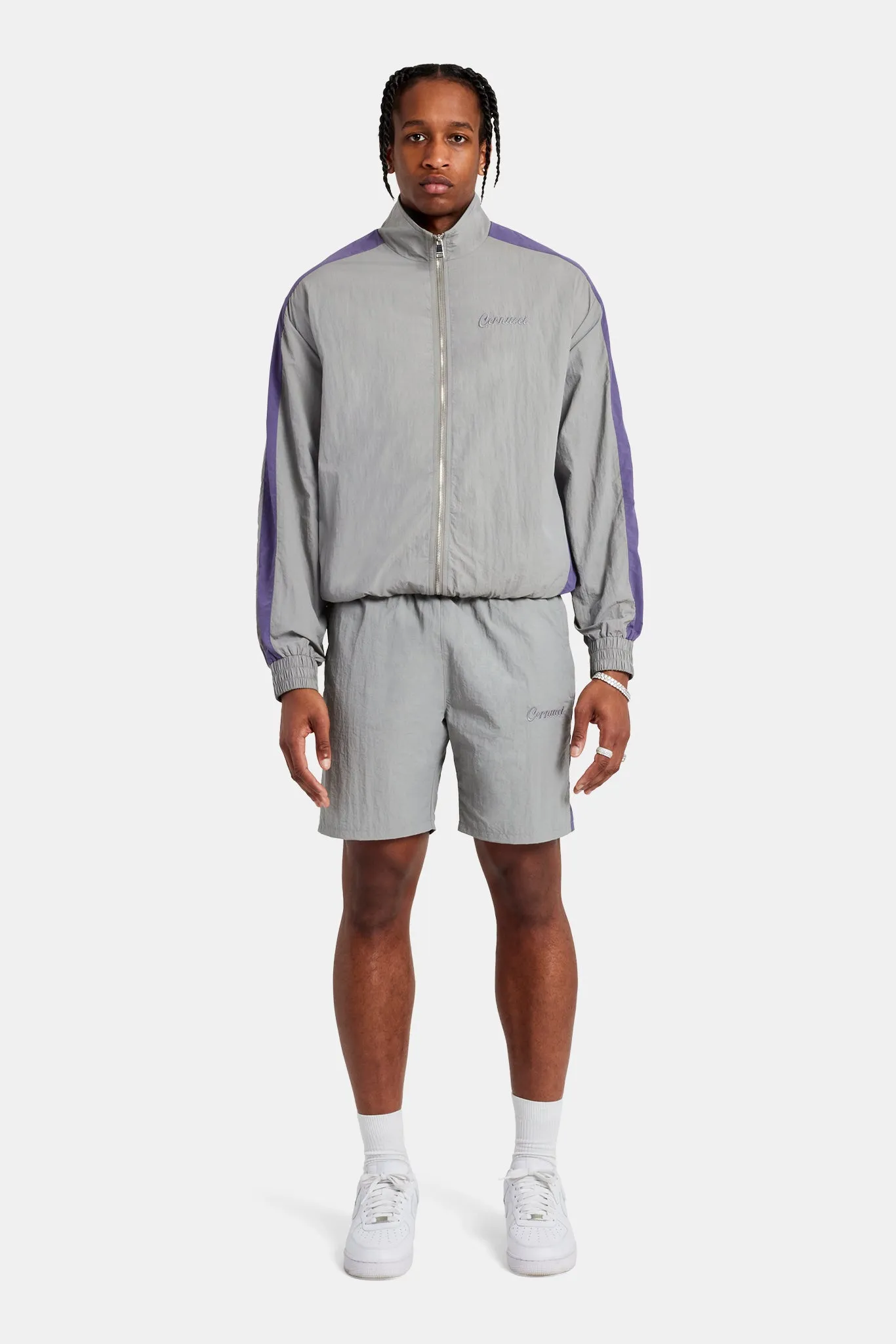 Cernucci Panelled Nylon Track Jacket & Short Set - Charcoal