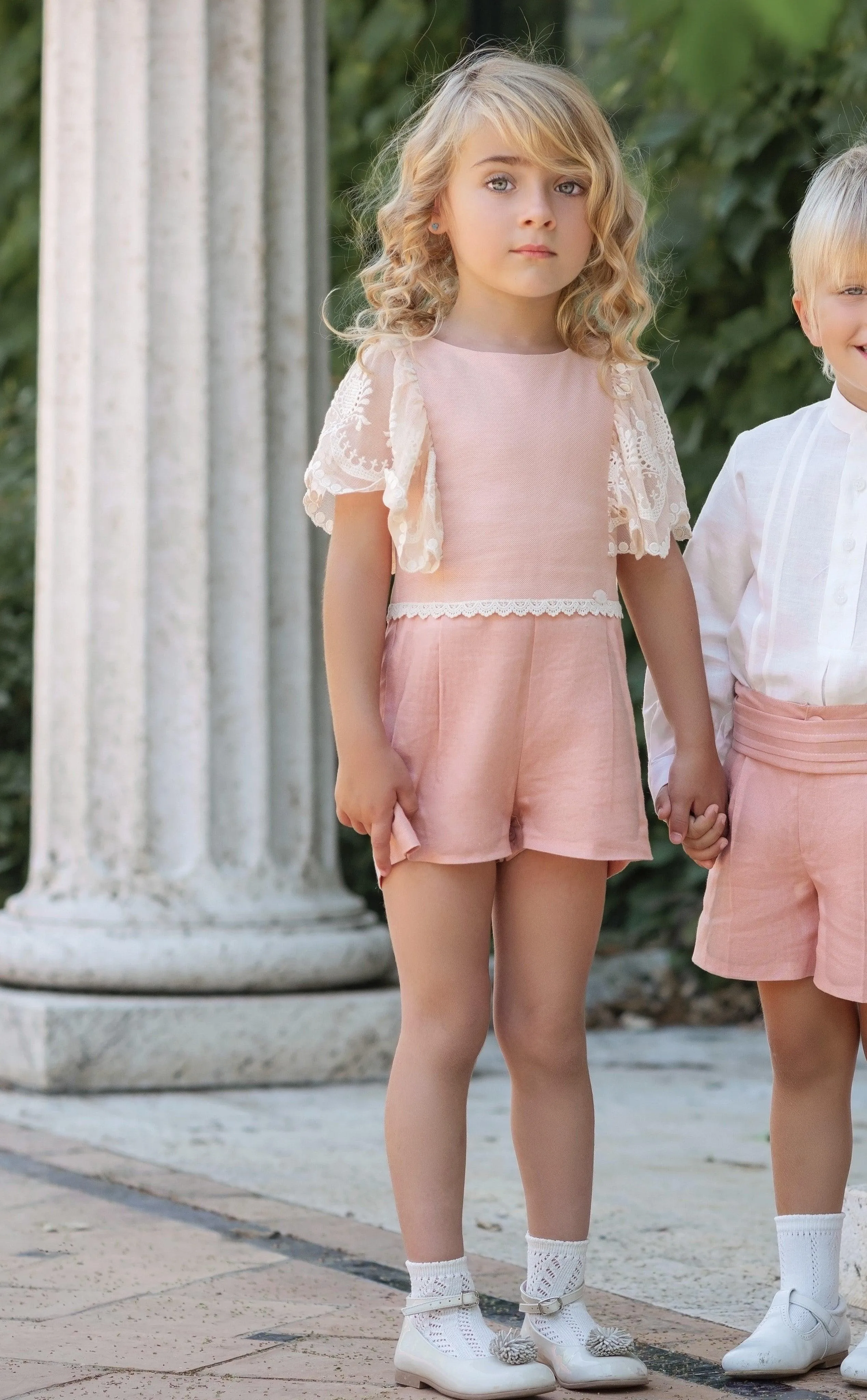 CLEARANCE SALE - Miranda SS24 - Girls Salmon Pink & Cream Jumpsuit 221M