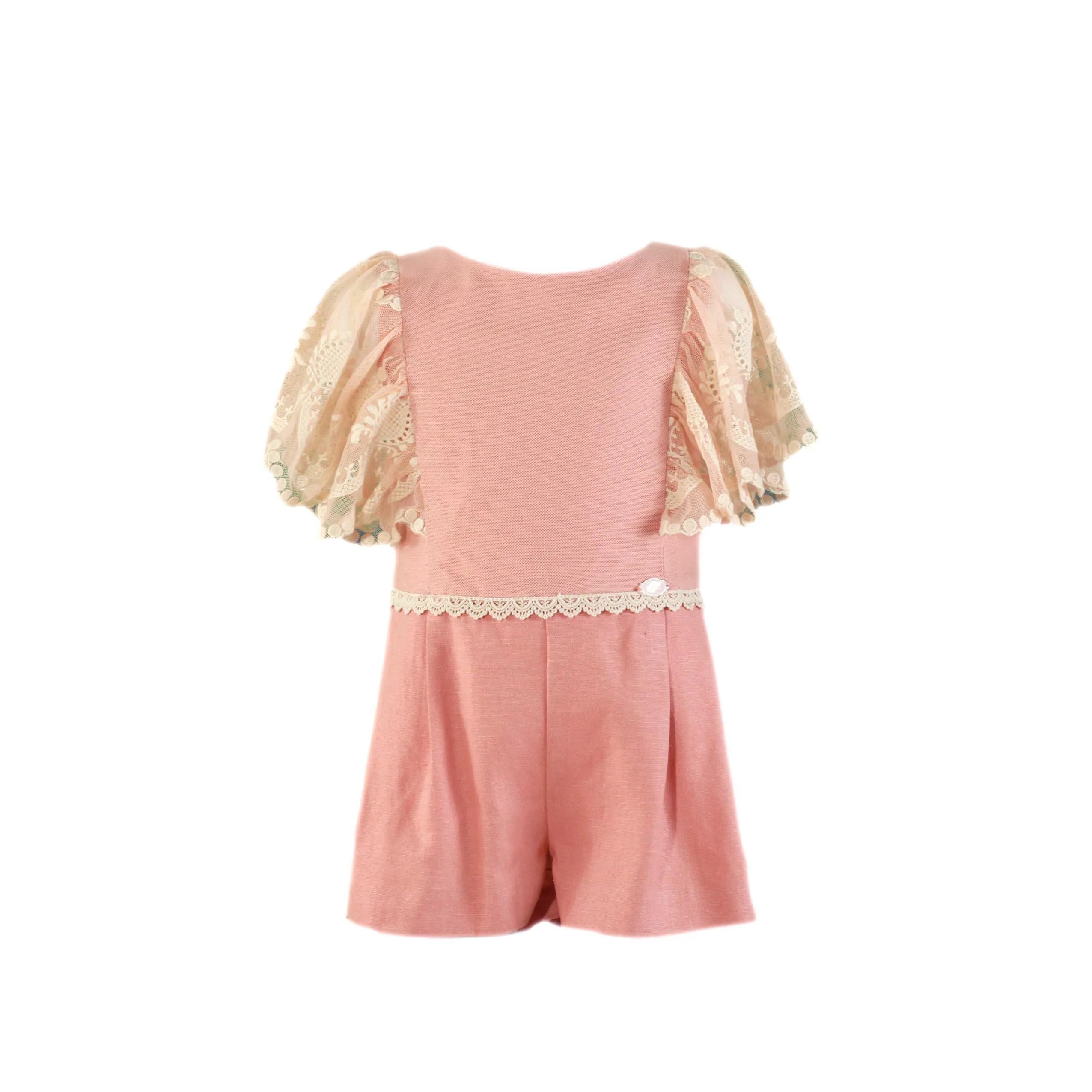 CLEARANCE SALE - Miranda SS24 - Girls Salmon Pink & Cream Jumpsuit 221M