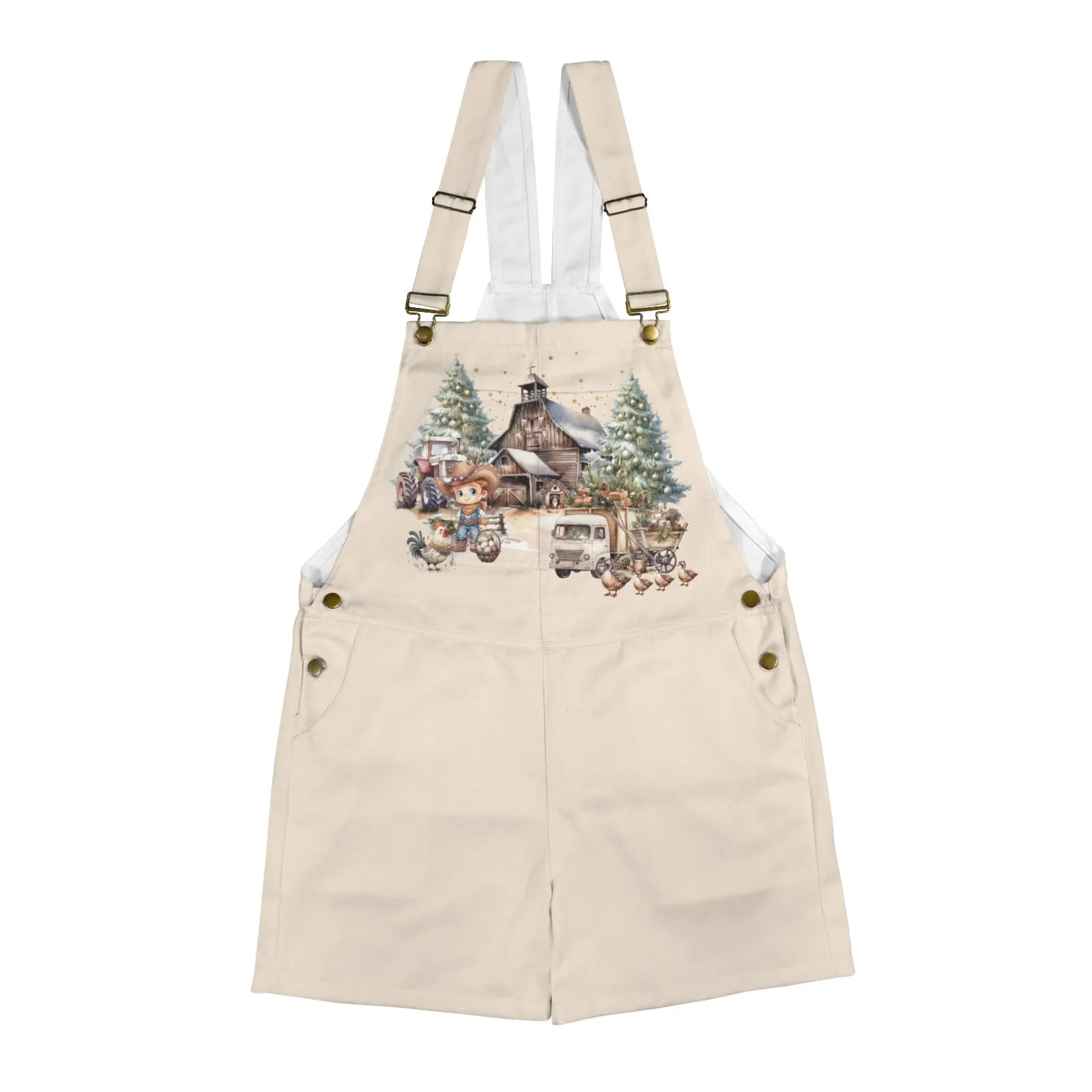 Country Christmas Cowboy Unisex Shorts Suspender Jumpsuit