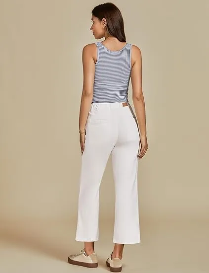 Cream White Women's Cropped Denim High Waisted Jeans Stretch Wide Leg