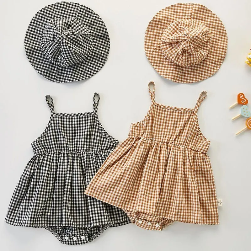 Cute Toddler Cotton Playsuit and Hat Set for Girls