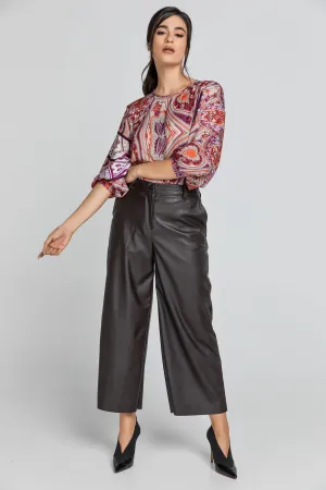 Dark Brown Faux Leather Culottes