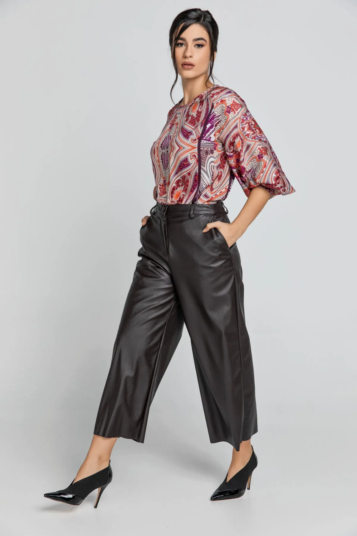 Dark Brown Faux Leather Culottes