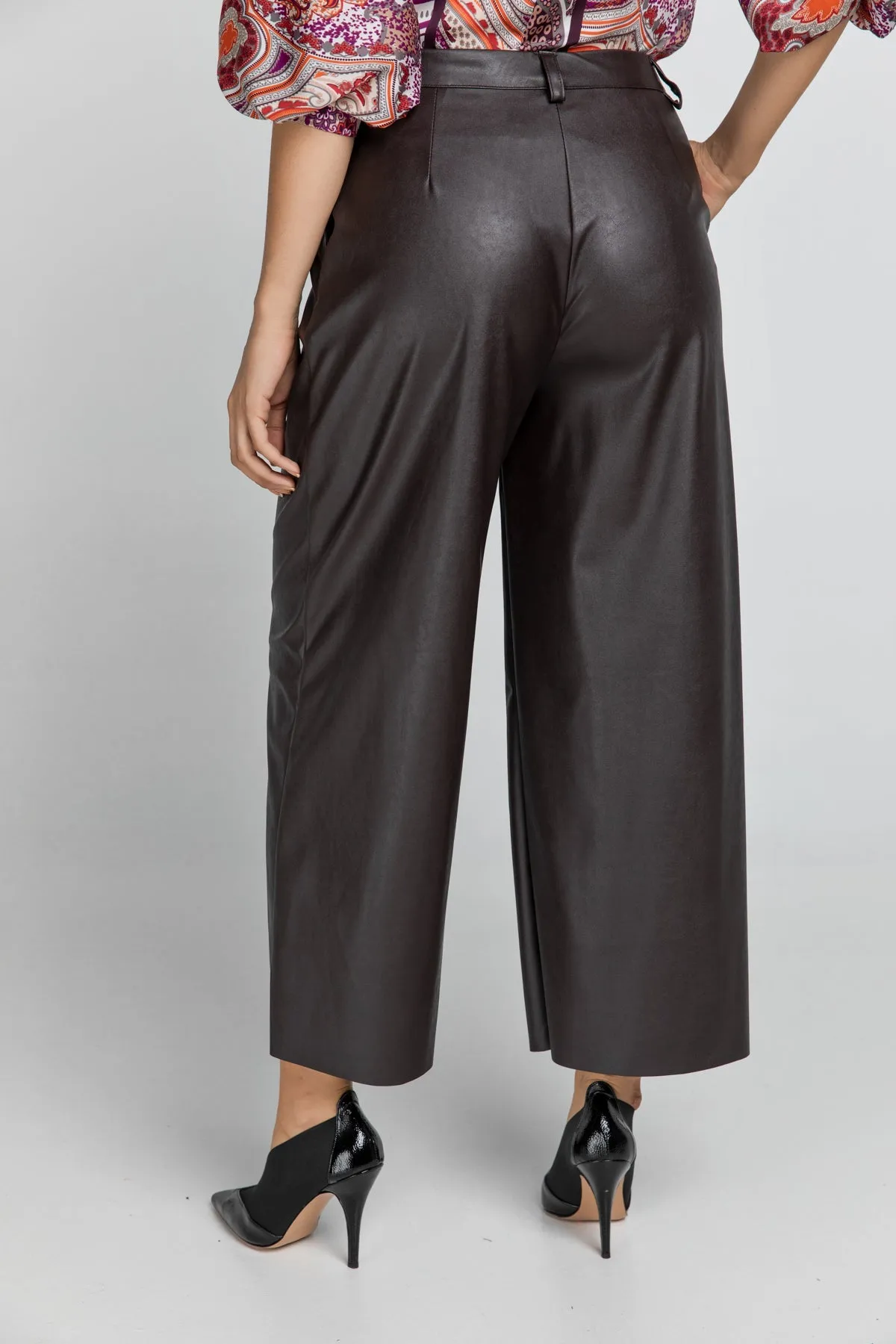 Dark Brown Faux Leather Culottes