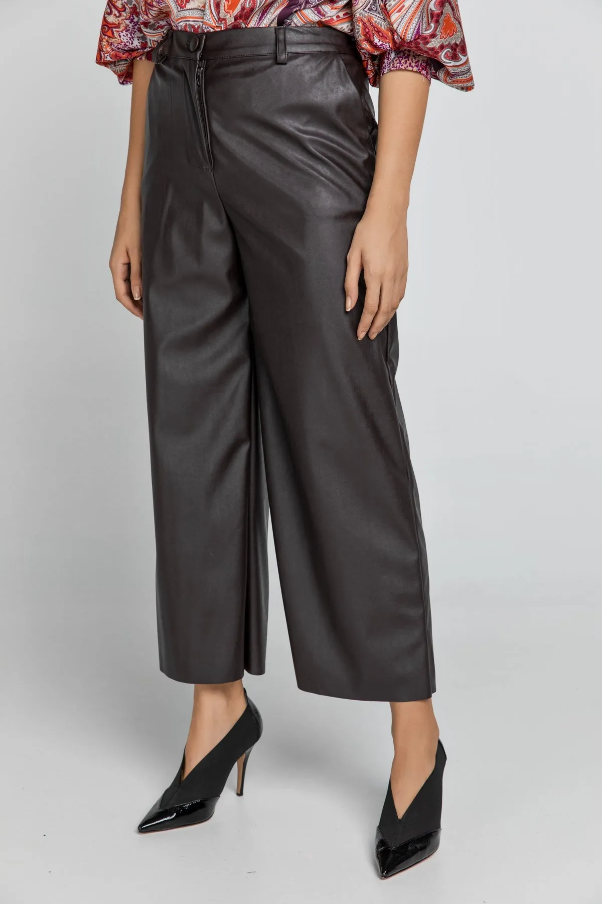 Dark Brown Faux Leather Culottes