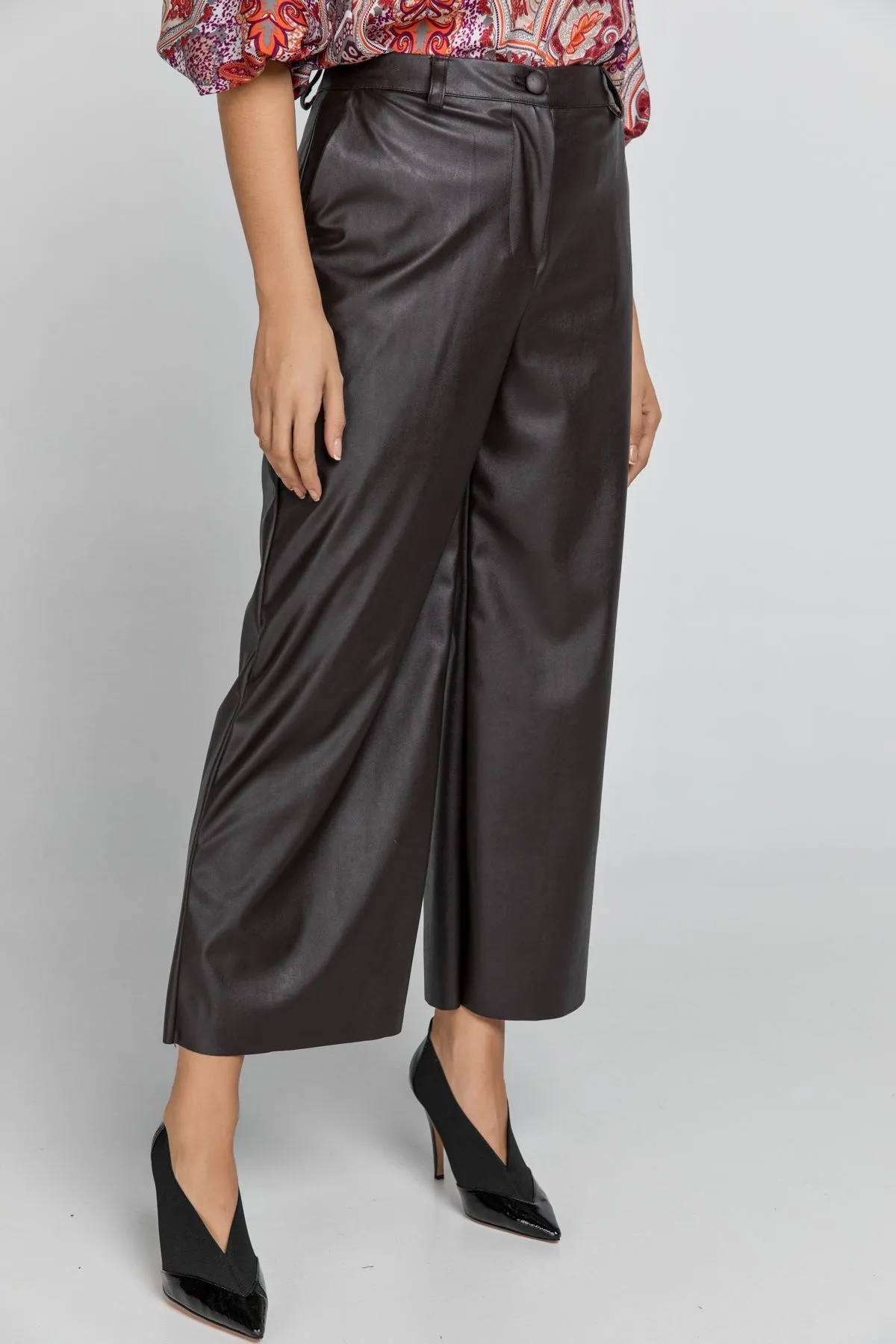 Dark Brown Faux Leather Culottes