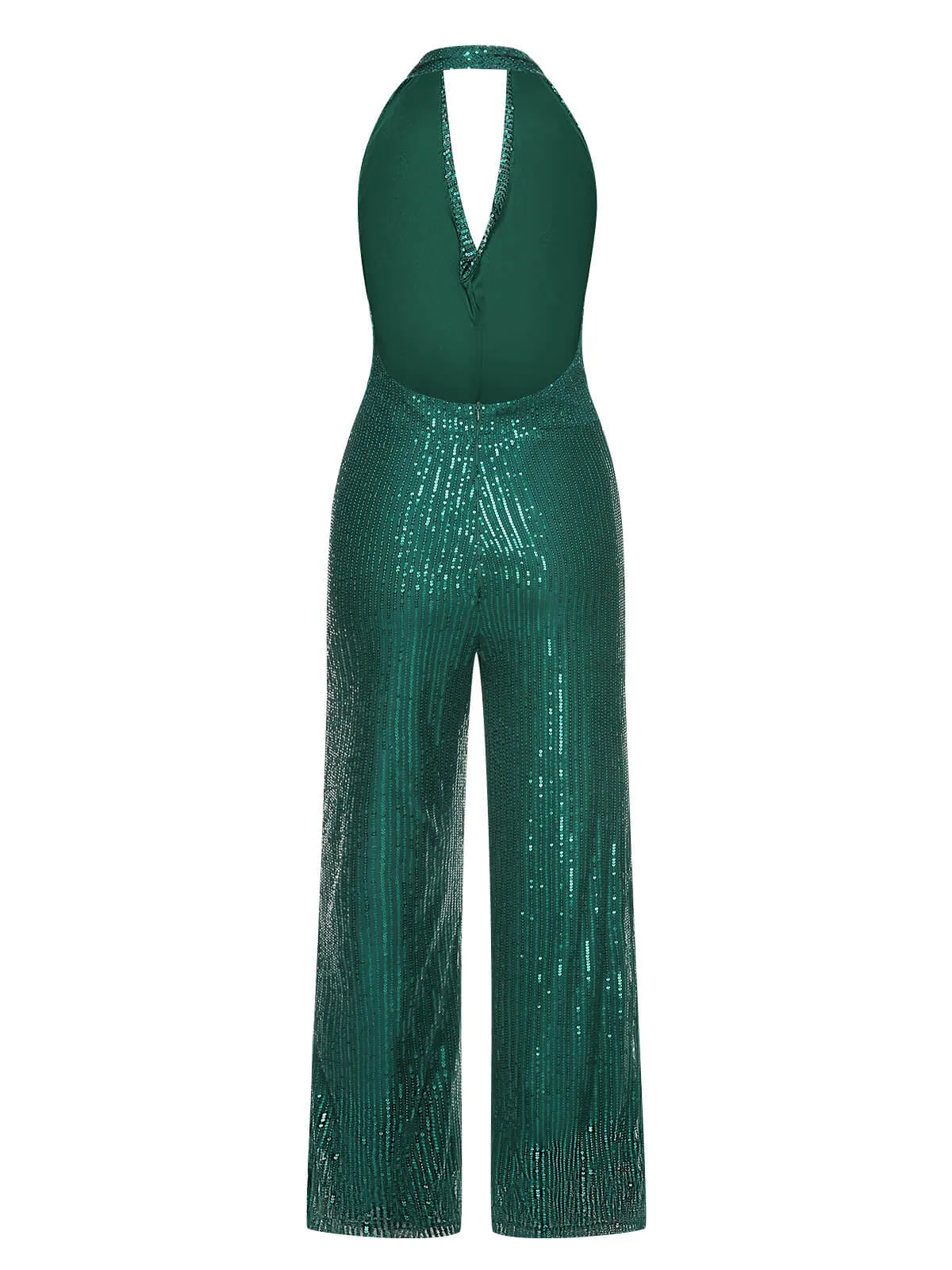 Dark Green 1930s Cowl Neck Sequined Jumpsuit