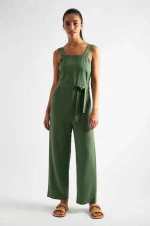 Dawson Linen Mix Strappy Jumpsuit Green