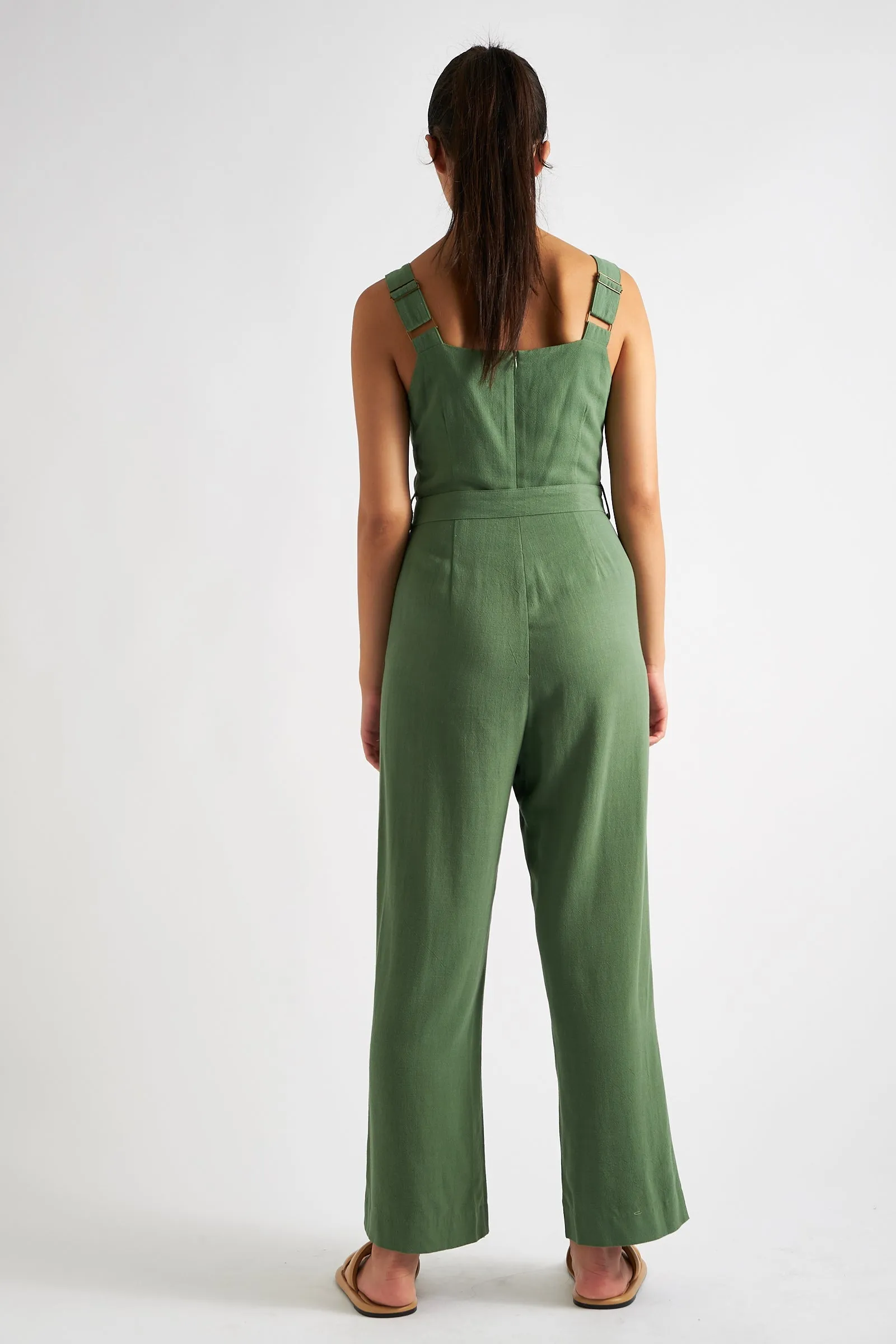 Dawson Linen Mix Strappy Jumpsuit Green