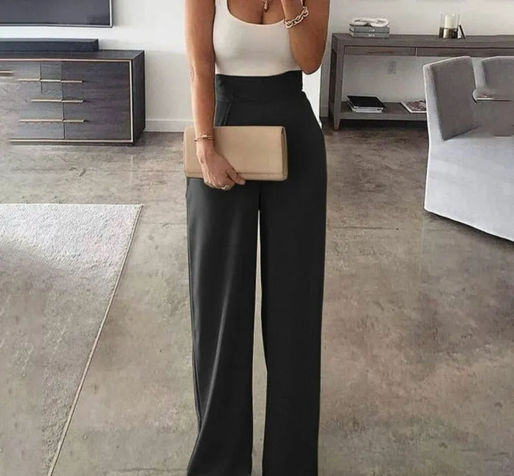 deanwangkt Color Matching Women Sling Loose Jumpsuit High Waist Straight Female Casual Jumpsuits  Summer Fashion Office Ladies Clothes