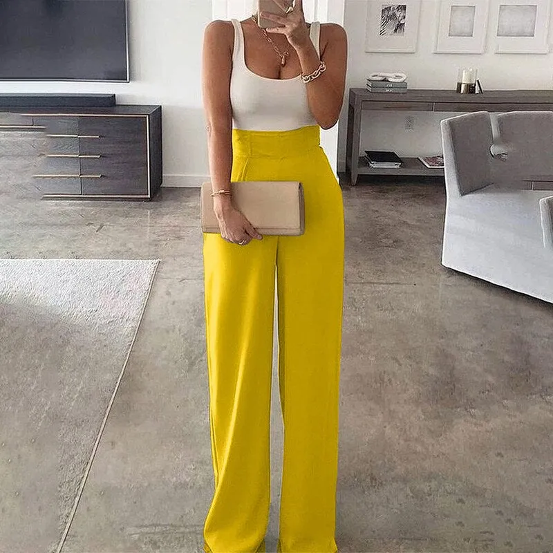 deanwangkt Color Matching Women Sling Loose Jumpsuit High Waist Straight Female Casual Jumpsuits  Summer Fashion Office Ladies Clothes