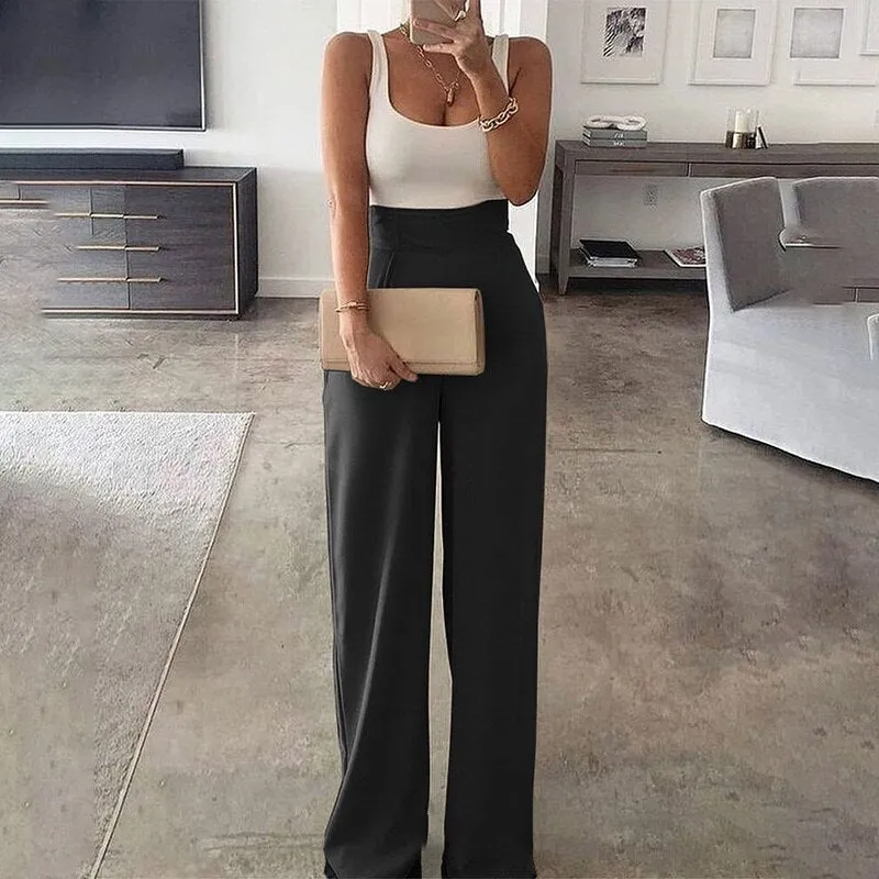 deanwangkt Color Matching Women Sling Loose Jumpsuit High Waist Straight Female Casual Jumpsuits  Summer Fashion Office Ladies Clothes