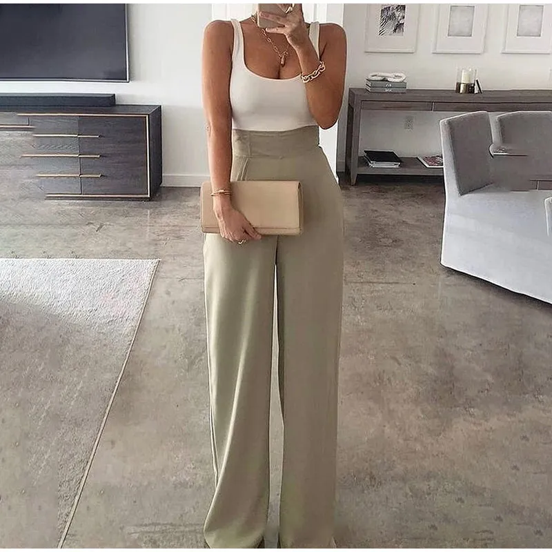 deanwangkt Color Matching Women Sling Loose Jumpsuit High Waist Straight Female Casual Jumpsuits  Summer Fashion Office Ladies Clothes