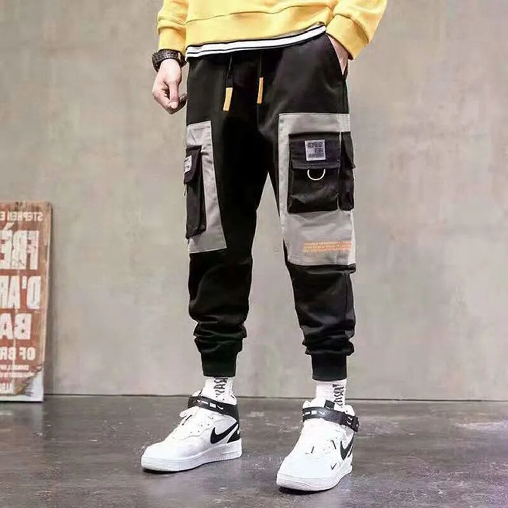 DEANWANGKT Mens Vintage Hip Hop Style Baggy Jeans Streetwear Pockets Men's Jogger Pants Hip Hop Sweatpants Joggers Trousers Tactical Mens Pants Cargo Harem Pants Men Clothes