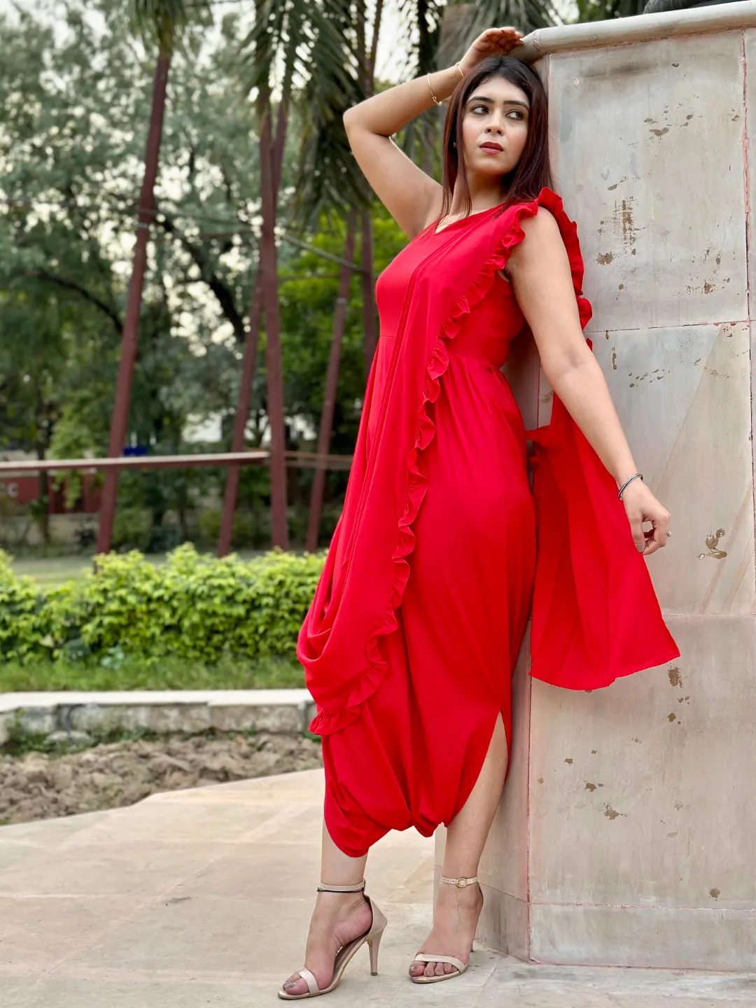 Dhoti Jumpsuit with Attached Dupatta