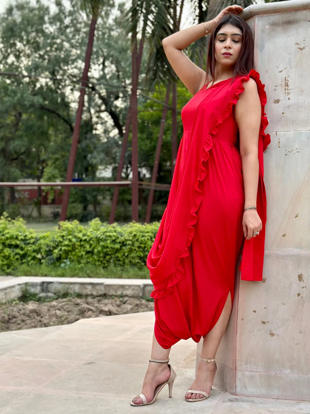 Dhoti Jumpsuit with Attached Dupatta