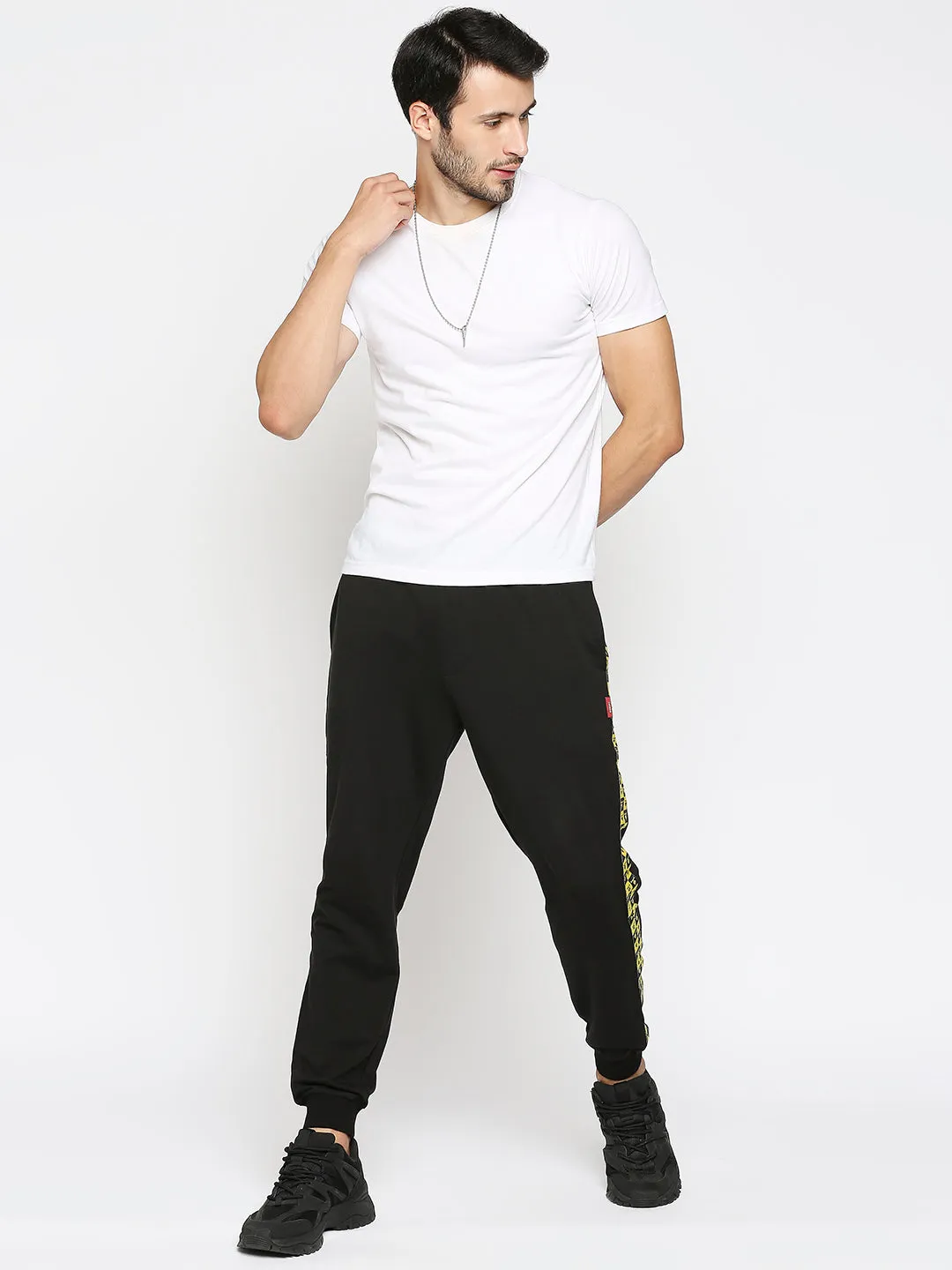 Disrupt black contrast logo tape comfort fit joggers for Mens