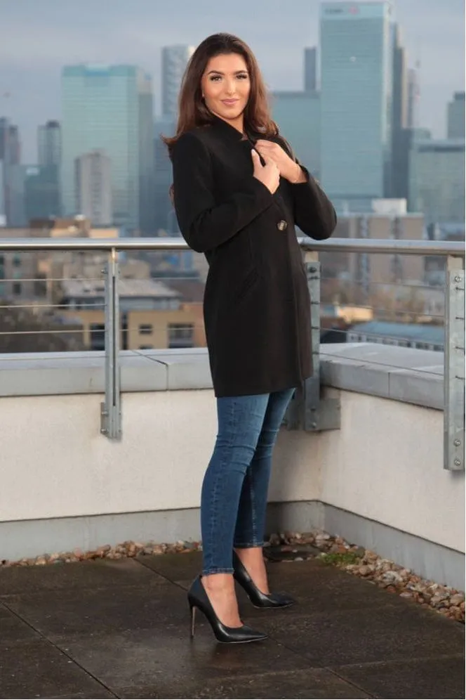 Double Second Black Faux Wool Notch Neck Coat