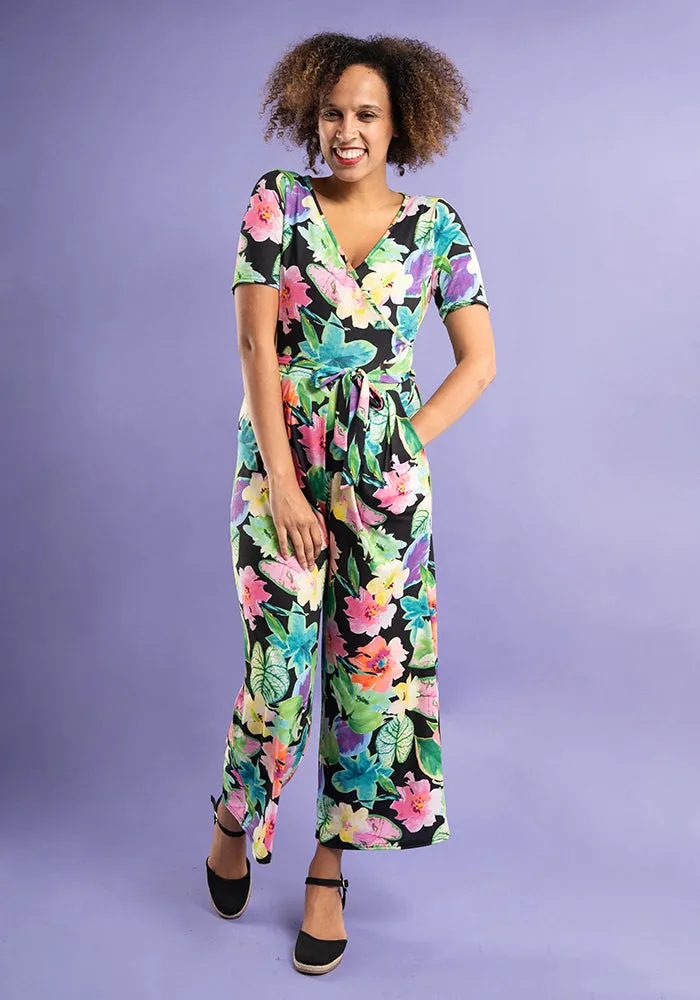 Elle Large Bright Floral Print Culotte Leg Jumpsuit