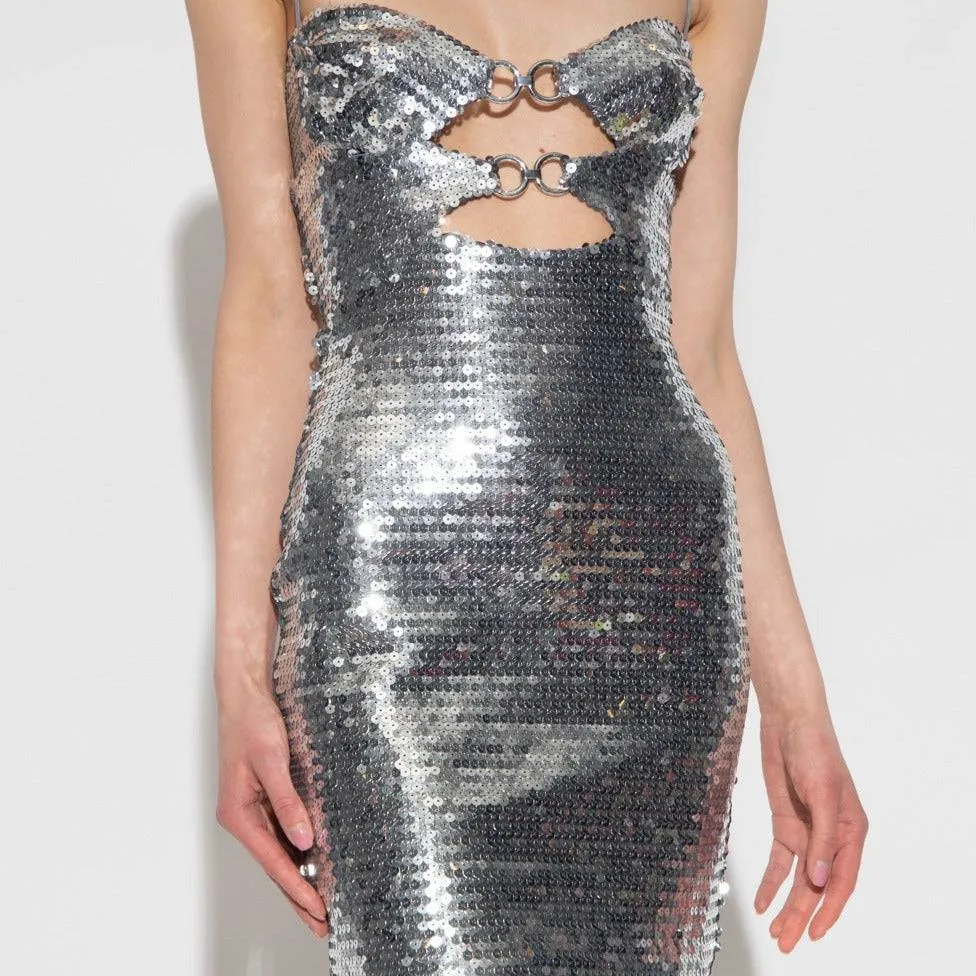 Ellen Strappy Silver Sequined Mini Dress