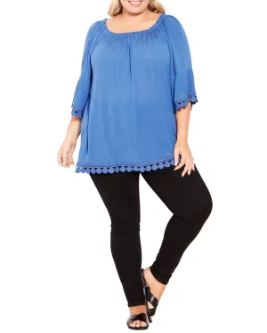 Ember Lace Trim Top | Delft Blue