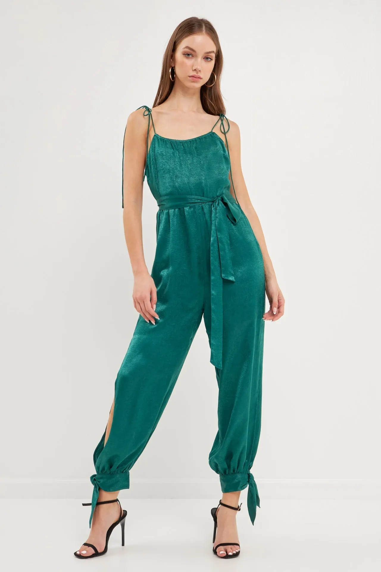 Endless Rose - Side Bow Tie Slit Jumpsuit