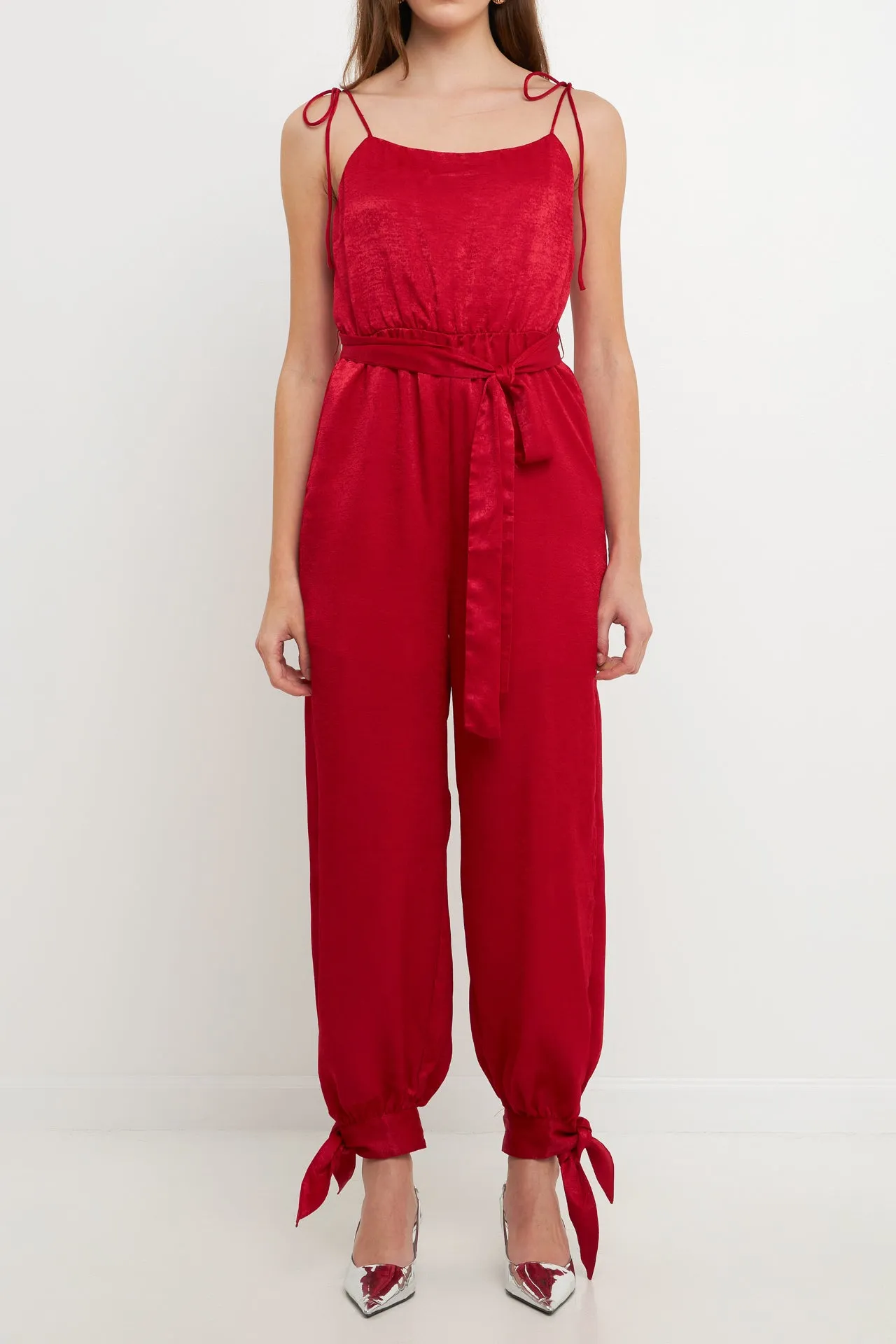 Endless Rose - Side Bow Tie Slit Jumpsuit