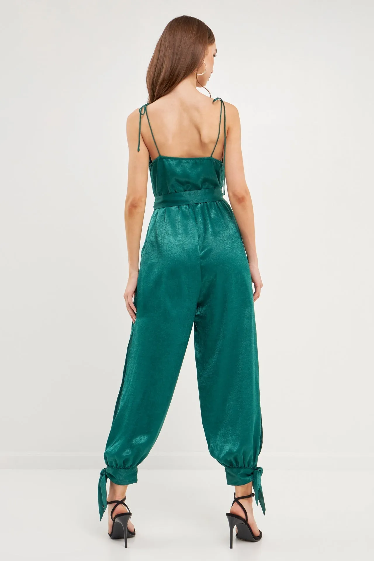 Endless Rose - Side Bow Tie Slit Jumpsuit