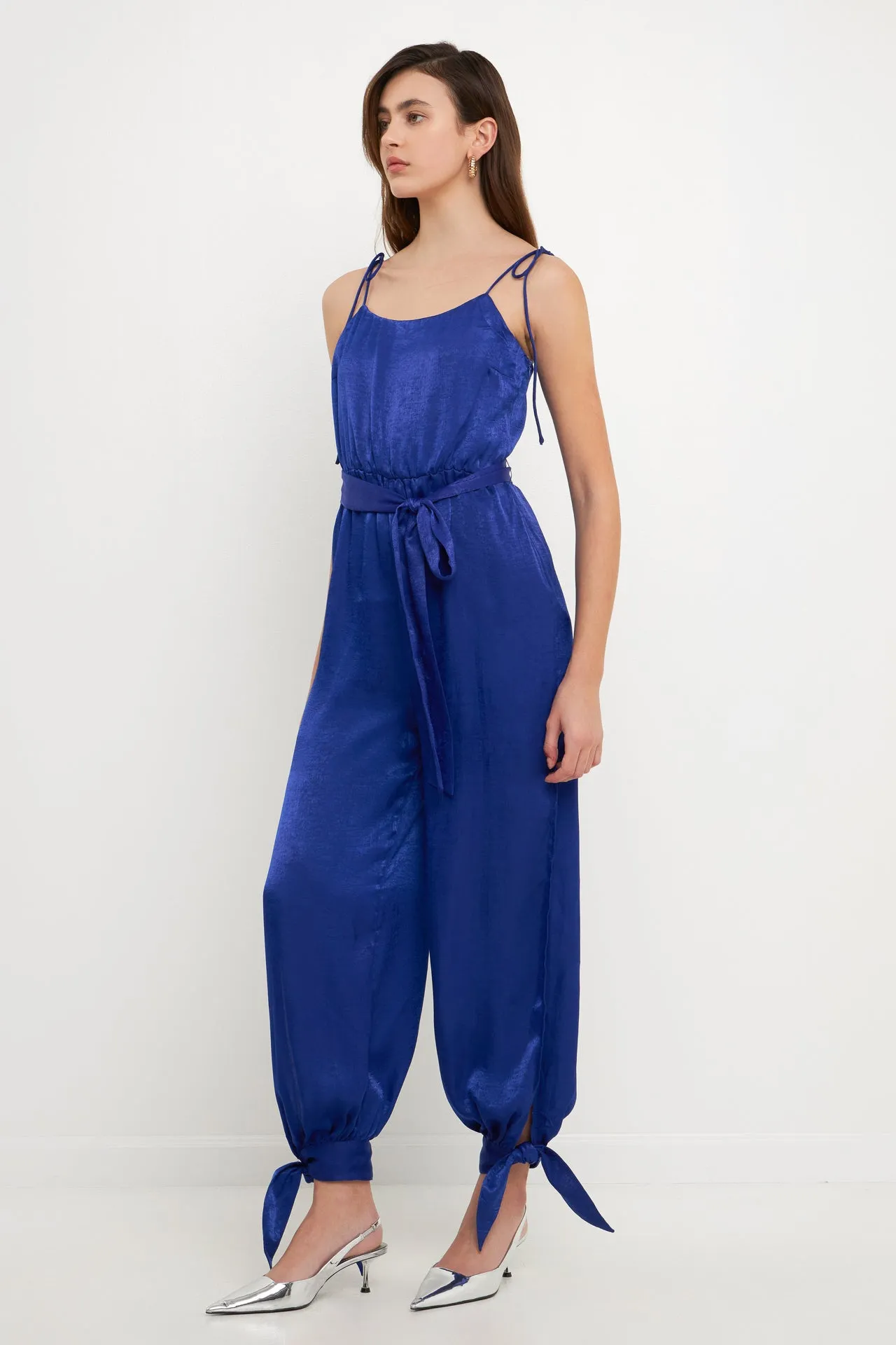 Endless Rose - Side Bow Tie Slit Jumpsuit