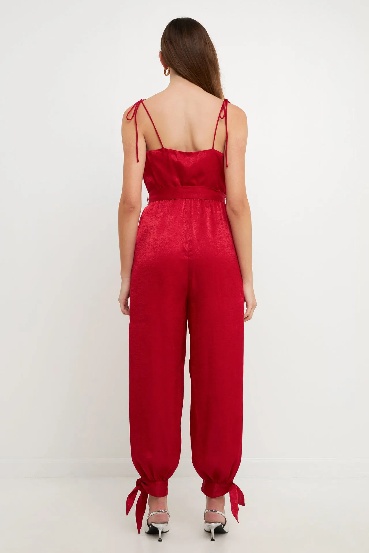 Endless Rose - Side Bow Tie Slit Jumpsuit