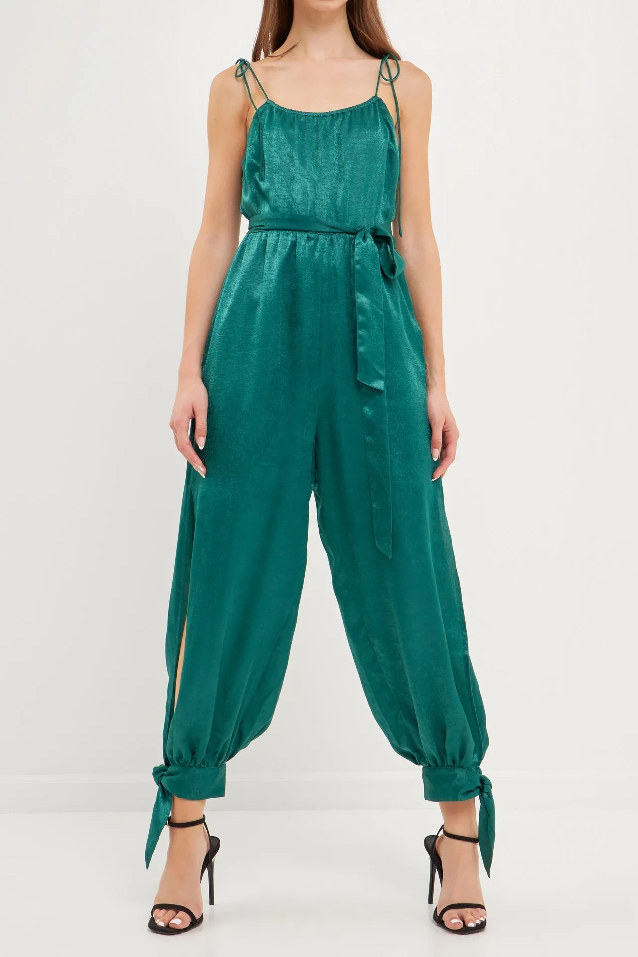 Endless Rose - Side Bow Tie Slit Jumpsuit