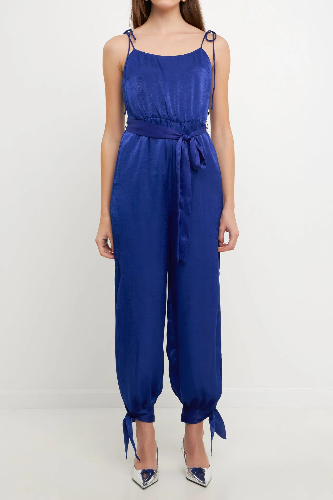 Endless Rose - Side Bow Tie Slit Jumpsuit