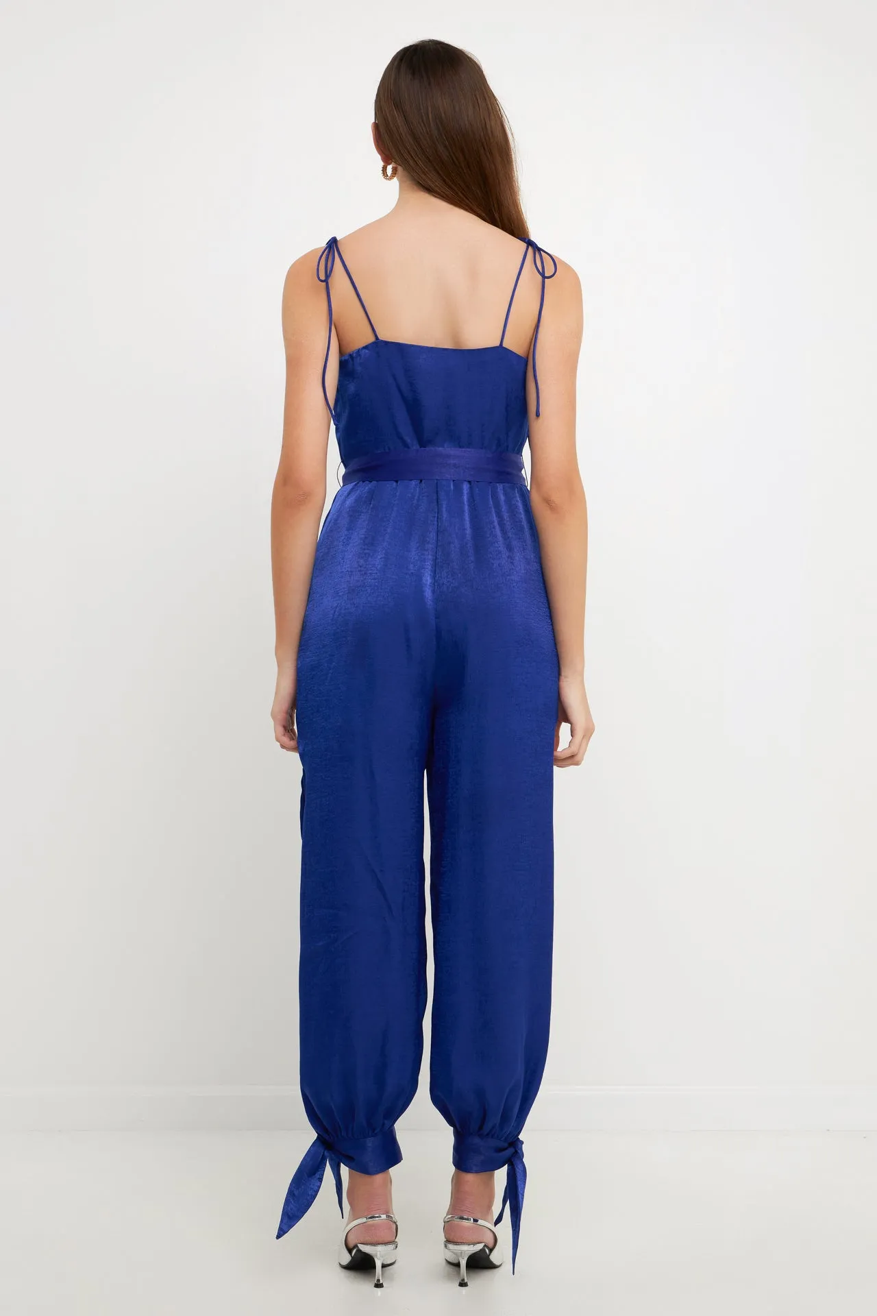 Endless Rose - Side Bow Tie Slit Jumpsuit