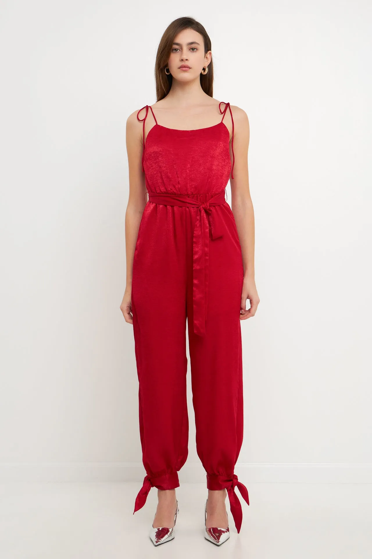 Endless Rose - Side Bow Tie Slit Jumpsuit