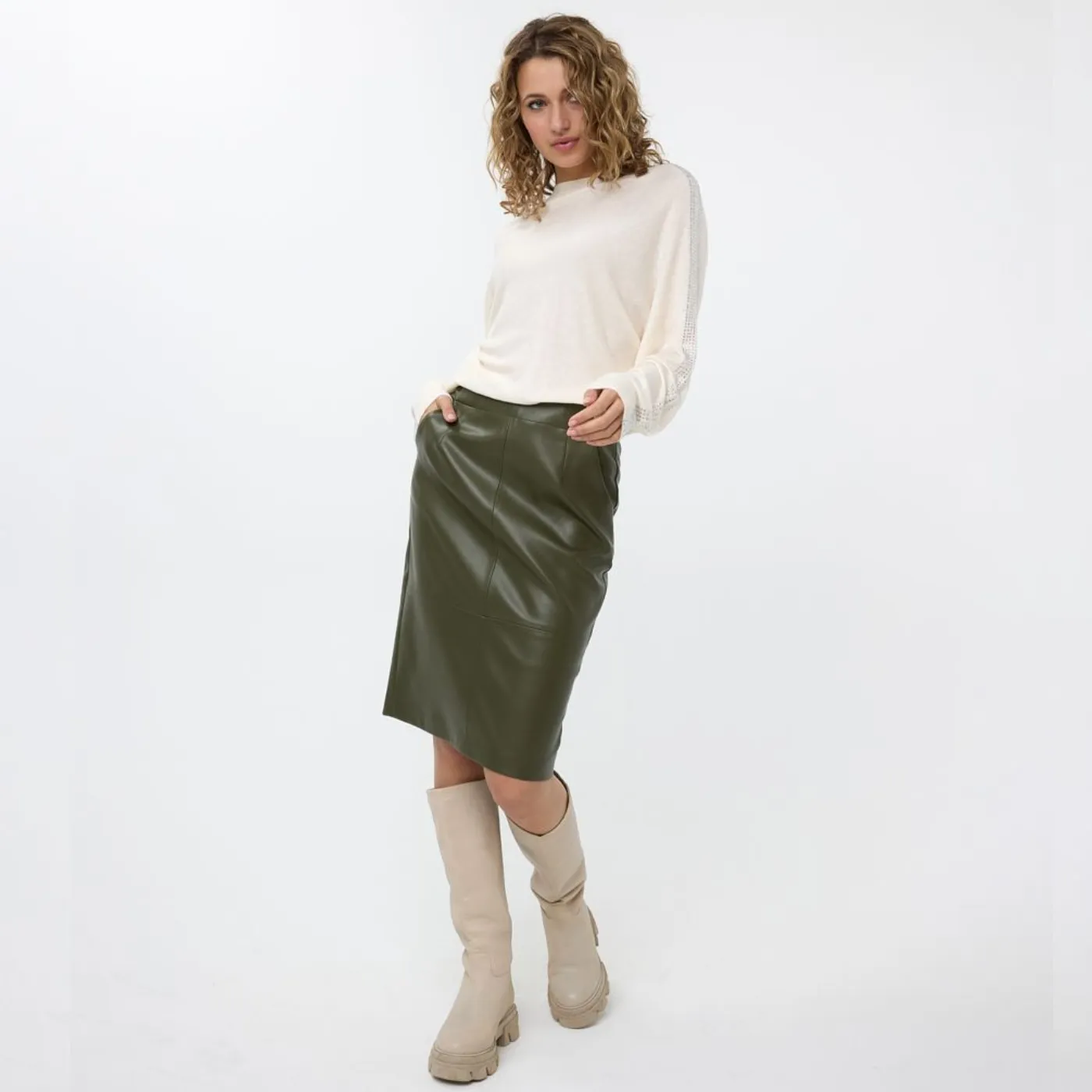 Esqualo Vegan Leather Pencil Skirt | Green