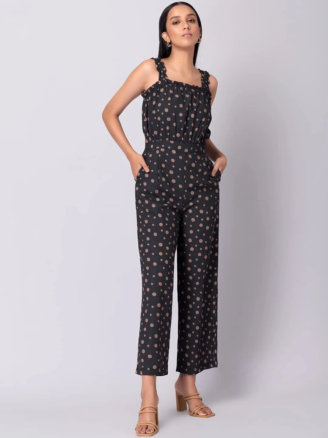 FabAlley Black Polka Dot Print Jumpsuit