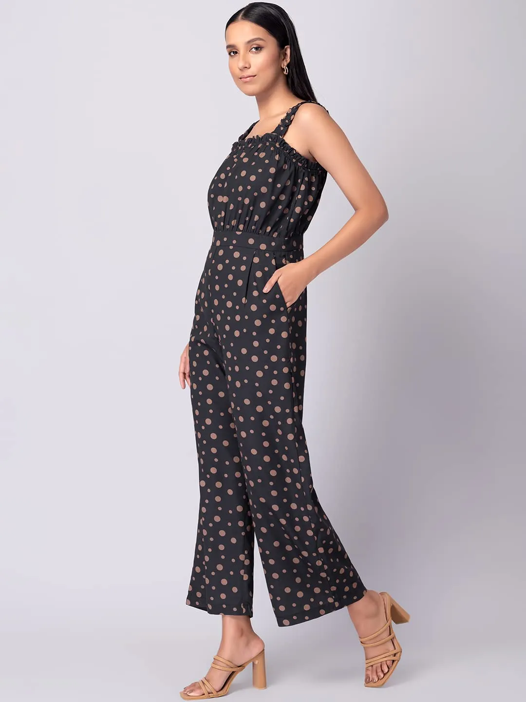 FabAlley Black Polka Dot Print Jumpsuit