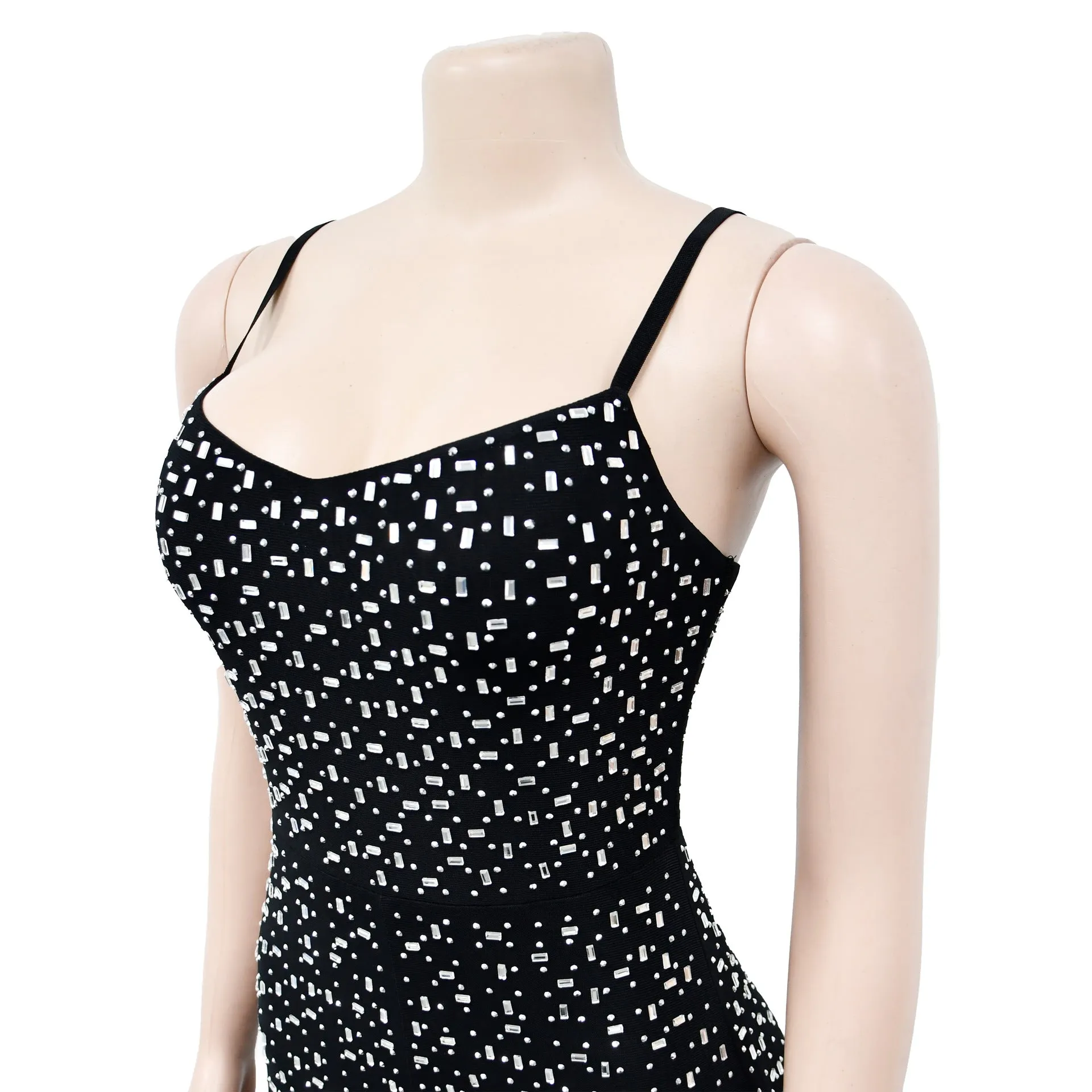 Fashionable Rhinestone Mesh Halter Sleeveless Sparkly Jumpsuit