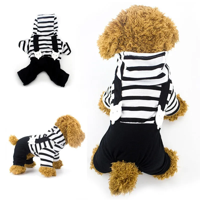 Fashionable Striped Cotton Puppy Hooded Coat Jumpsuit