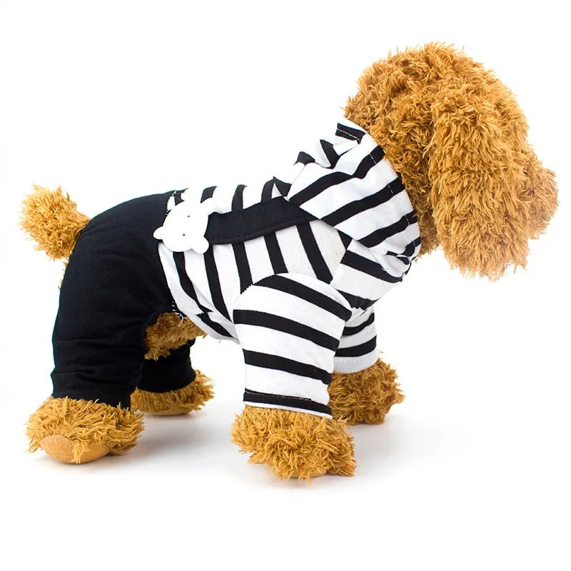 Fashionable Striped Cotton Puppy Hooded Coat Jumpsuit